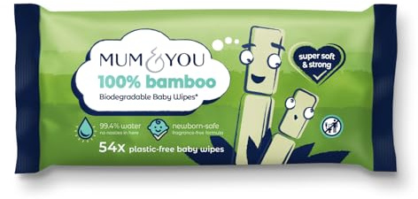 Mum & You Bamboo Baby Wipes Multipack - 100% Biodegradable Wet Bamboo Wipes, 99.4% Water| Ideal for Sensitive Newborn Skin, Baby Wipes Bulk, Wet Tissue (Pack of 1 (54 Wipes))