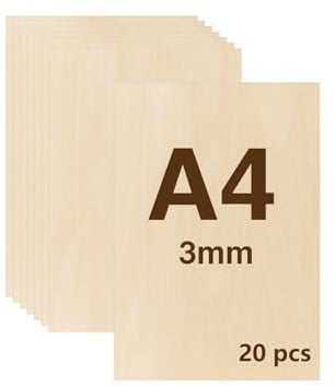 SEPIR Sperrholz A4 (20 Stück) – 3 mm Birkensperrholzplatten für Lasergravur, Basteln & Modellbau, fein geschliffen, Sperrholaplatte A4, Holzplatten zum Basteln, Holzplatt für DIY, Deko