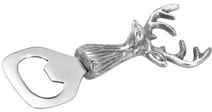 Flaschenöffner 11 cm silber aus Aluminium mit Hirschkopf-Griff - dekorativer Kapselheber für Bier- & Getränkeflaschen, originelles Baraccessoire für Küche, Hausbar, Tischkultur & gesellige Anlässe