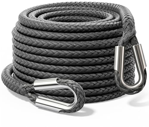 HOKINETY Rallonge de câble synthétique de treuil – 0,9 cm x 15,2 m – 12,247 kg – Câble de rechange robuste pour VTT, VUTT, véhicule tout-terrain, Jeep, camion – Gris
