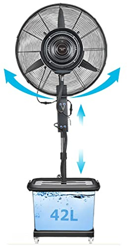 Ventilatore nebulizzatore per interni ed esterni, ventilatore a piantana oscillante regolabile in altezza con 3 modalità di vento per patio di fabbrica(71cm/28in,One Color)