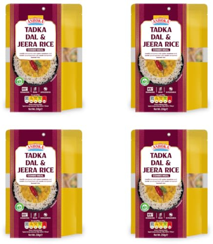 Ashoka Tadka Dal & Jeera Rice Combo Meal,Pack of 4 Microwavable Ready Meals