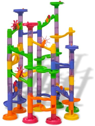 Mangloder Murmelbahn Kugelbahn Konstruktionsspielzeug für Kinder ab 3 Jahren mit 112 Bauteilen, Bunte Schienen, Kurven, Trichter, Spirale, Tunnel, Brücke, Turm, Rutsche, ideal für Kreativität