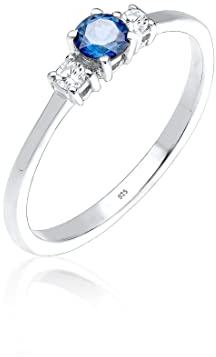 Elli Ring Damen Verlobung Synthetischer Saphir mit Zirkonia Kristallen in 925 Sterling Silber