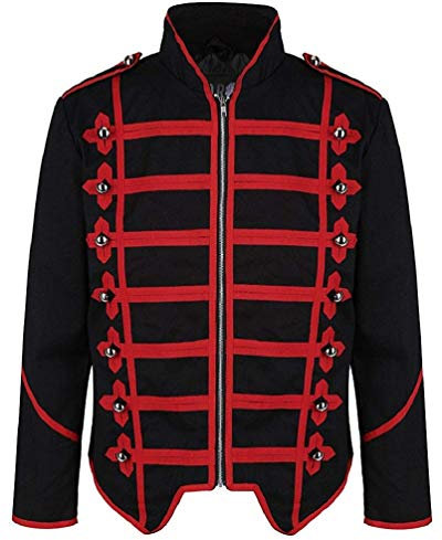 Steampunk Emo Punk Goth Militaire Officier Parade Veste - Noir & Rouge (S Homme)
