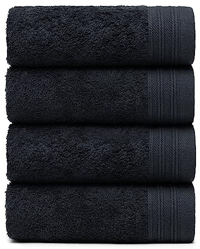 Weidemans Premium Towel Set of 4 Hand Towels 18 x 30 Color: Black |100% Cotton|4 Ultra Soft and Highly Absorbent Hand Towels for Bathroom, Gym, Hotel, Spa, Machine Washable