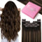 YoungSee 120g Echthaar Extensions Clip Ombre 45cm Clip in Extensions Echthaar Dunkelbraun Balayage Mittelbraun Clip-in Haarextension Braun Remy Haare Clips in fur Damen #2/2/6