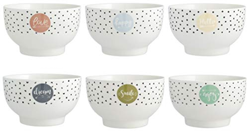 H&H Enjoy Set 6 Scodelle, Porcellana, Multicolore, 550 ml