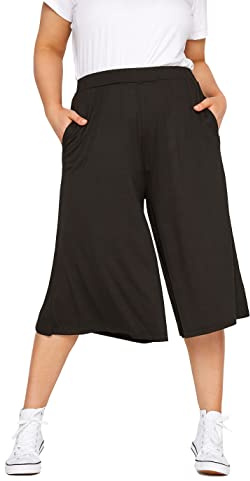 Yours Curve Soft Stretch Jersey Pull On Elasticated Waist Wide Leg Palazzo Culotte Shorts with Pockets - Women's - Plus Size Curve Black 16