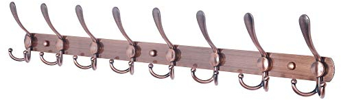 Dseap Coat Rack Wall Mount - 74cm Long 8-Tri-Hooks, Heavy Duty, Stainless Steel, Metal Coat Hanger Rail Wall Hooks for Coats Hats Clothing Clothes Purse Mudroom Entryway, Antique Copper