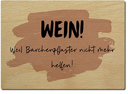 Interluxe Postkarte aus Holz Wein weil Bärchenpflaster nicht helfen DIN A6 105x148mm Karte Echtholz Grußkarte Spruch Hochzeit