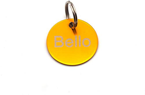 Hundemarke rund mit Gravur auf beiden Seiten - personalisiert | inklusiv Schlüsselring | Anhänger, ID Tag, Adressschild, Adressmarke, Adressanhänger für Hundehalsband | viele Farben | Gold