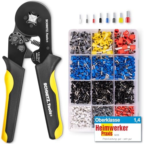 SCHMITZ.Tools Crimpzange mit 1.800 Aderendhülsen Set - Für saubere Crimps wie vom Fachmann - Selbsteinstellend [0,25–10mm²] - Zuverlässig & Präzise - Geprüfte Zange, die du wirklich brauchst