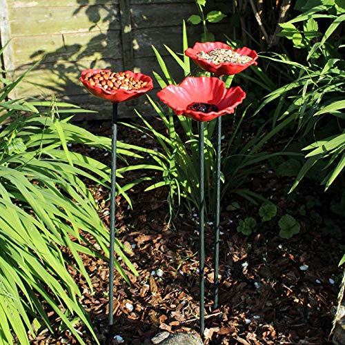 Bonnington 8PC POPPY FLOWER WILD BIRD FEEDER NUTS & SEEDS DISH BATH BORDER GARDEN FEATURE