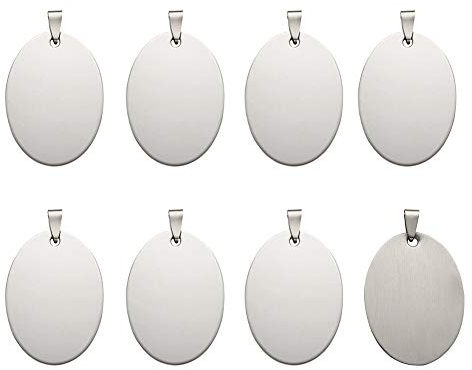 PH PandaHall Edelstahl Stempelanhänger, Blanko, Oval, Unisex, Silber, Ideal für DIY Schmuck, Familie, Geburtstag, 1er Pack