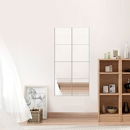 Spiegelaufkleber, selbstklebend, 9 Stück, quadratisch, Wandspiegel, abnehmbar, für Haus, Wohnzimmer, Schlafzimmer