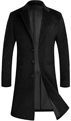 iCKER Mens Wool Coat Long Trench Coat Peacoat Jacket Slim Fit Casual Overcoat Outwear