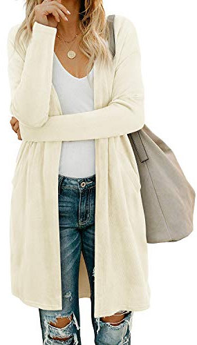 OUGES Strickjacken füR Damen Lang Cardigan Elegante Leicht Strickjacke Herbst Strickjackenpullover mit Taschen L