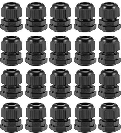 sourcing map PG16 Cable Gland 10mm-13mm Wire Hole Waterproof Nylon Joint Adjustable Locknut with Washer Black 20pcs