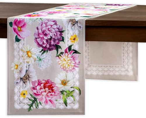Maison d'Hermine Tischläufer 100 % Baumwolle Einlagig (50 cm x 150 cm) | 150 cm lang für Zuhause Küche Esszimmer Party Hochzeit Brautparty Heim Frühjahr Sommer - Pivoine