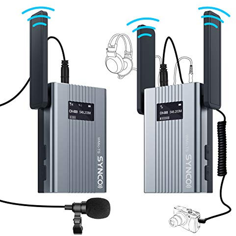SYNCO Wmic TS Mini Sistema di UHF-Microfono-Lavalier-Wireless-DSLR, 60 Canali Gamma di Trasmissione di 150 m, Compatibile per Fotocamera, Videocamera e Smartphone