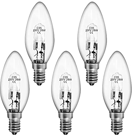 5 Stück Halogen Glühbirne E14 kerzen Dimmbar,28Watt E14 Halogenlampen 2800K Warmweiß,Klar Glühlampe 2500 Hours Life by Sarveeta