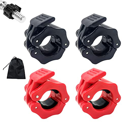 Barbell Clips 4 Pcs Barbell Clamps Comes with a Carrying Bag 1 Inch Fast Release Barbell Collar Clips,Weight Barbell Locks Collar Clips for Workout, Weightlifting,Strength Training (Red+Black)