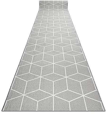 rugsx Antirutsch Teppichläufer Cube Würfel - moderner Kurzflor für Küche, Flur & Wohnzimmer, Meterware, grau 67x250 cm