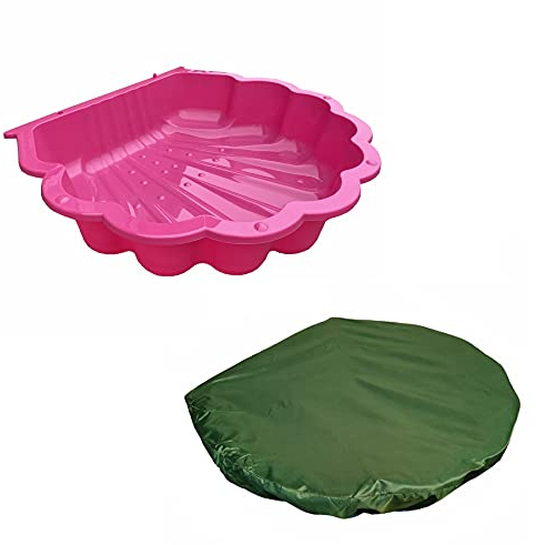 Coquillage à eau, bac à sable, avec couvercle au choix, rose avec bâche de recouvrement