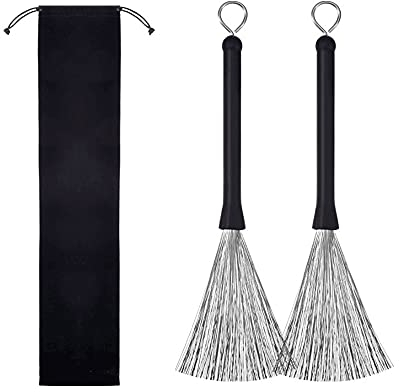 2 Pcs Drum Brushes Retractable Wire Brushes Jazz Wire Brush with Comfortable Rubber Handles for Drum Set