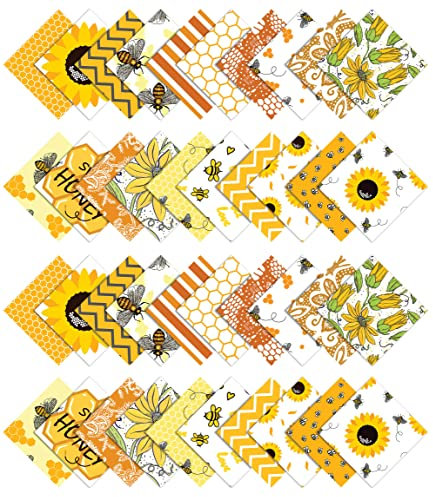 Soimoi Honig Biene Drucken Vorausdruck 5-Zoll-Baumwoll-Stoff Quilting-Quadrate Charme Pack Diy Patchwork Nuhen Handwerk - Weiß & Gelb