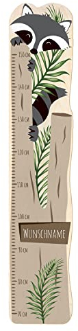 PrintPlanet® - Holz-Messlatte-Schmal mit Namen gestalten - Messlatte für Kinder personaliseren - Motiv: Waschbär