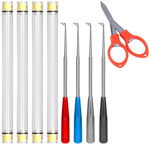 SAVITA 5-teiliges Angelhaken Entferner, 4 Haken Entferner Angeln und 1 Rote Klappschere, Fish Hook Remover Hook Extractor mit Aufbewahrungsrohr (Mehrfarbig)