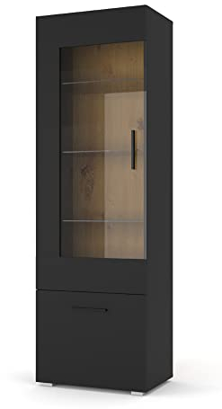 BIM Furniture Vitrine Anette O 60 cm Regale Schrank Bücherregal schwarz matt/Artisan Eiche