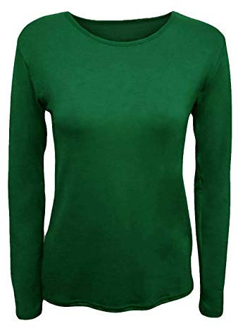 Zeetaq Maglietta da donna a maniche lunghe, tinta unita, casual, con scollo rotondo, Verde bottiglia, 12-14
