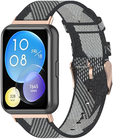 MIJOBS Nylon Armbänder für Huawei Watch Fit 2 Ersatzarmband Huawei Watch Fit 2/Active/Elegant/Classic Armband mit Edelstahl Metall Schließe Armband im Gestreiften Design Nylon Uhrenarmband