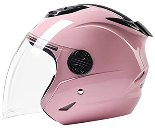 3/4 Open Face Motorradhelme mit Sonnenblende DOT/ECE-zugelassener Mode-Moped-Halbhelm für Männer und Frauen, Roller, ATV, Cruiser, Bobber-Helm,Rosa,One Size