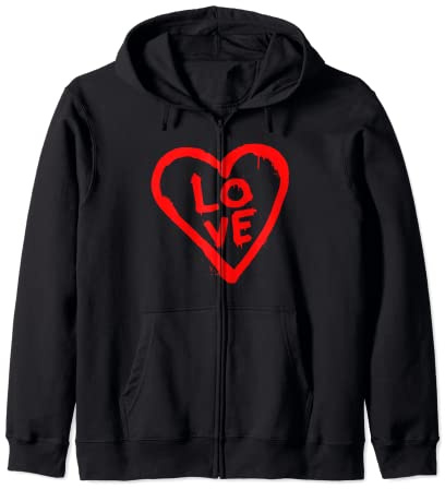 Love Heart Spray Paint Graffiti Heart Outline Zip Hoodie