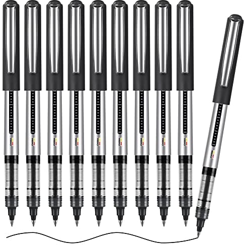 OFFCUP Tintenroller, 10 Stück Gelstifte Schwarz, Tintenschreiber 0,5 mm, Konusspitze aus Edelstahl, Tintenroller Set, Tintenroller Stifte für Schreiben, Journaling, Notizbuch