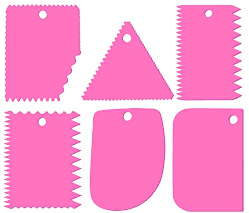 CUHZA Schaber-Set, 6er-Pack Kunststoff-Teigschaber, rosa Sahneschaber, verschiedene Formen, leicht zu reinigen, geeignet für Kuchen, Gebäck, Zuckerguss, Schokoladenherstellung