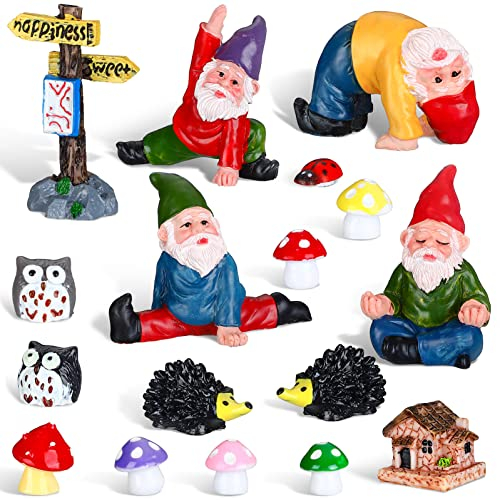Zwerge Fee Harz Statuen Miniatur Feengarten Zubehör Mini Zwerg Figur Fee Miniatur Ornament DIY Kit Micro Landschaft Ornamente für Outdoor Indoor Terrasse Hof Rasen Garten (Yoga Zwerge)