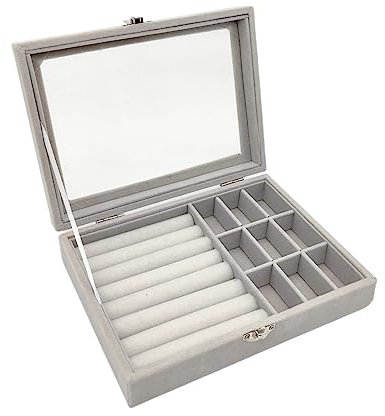 Colorsheng Schmuckkästchen aus Samt-Glas für Ringe und Ringe (grau)