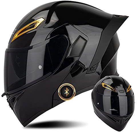 Bluetooth Motorradhelm ECE-geprüfter Klapphelm Modulare Helm Erwachsene Damen und Herren mit Doppelvisier, Lautsprechermikrofon Geräuschunterdrückung Multifunktional Bluetooth