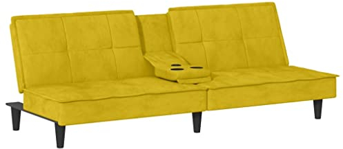 vidaXL Schlafsofa mit Getränkehaltern, Sofa mit verstellbaren Rückenlehnen, Couch für Wohnzimmer, Schlafcouch Bettsofa Sofabett Metallfüße, Gelb Samt