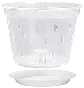 Macetas de plástico transparente de 5.5 pulgadas, macetas de orquídeas con agujeros de drenaje y bandejas para interiores y exteriores, balcón, oficina, escritorio, 1 unidad