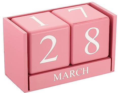 PATIKIL Vintage Wood Block Perpetual Calendar, Reusable Wooden Month Date Display Blocks for Desk Office Home Decoration 6.1, Pink