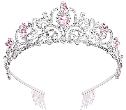 JITNGA 1 Stück Prinzessin Krone Kristall Tiara Strass Stirnband Mit Kamm Haarschmuck Für Frauen Mädchen Königin Geburtstag Weihnachten Dekoration Braut Hochzeit Stirnbänder (Silver-White Pink)
