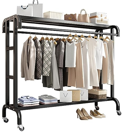 Kleiderständer auf Rollen, Schwerlast-Garderobenständer bis 120 kg belastbar, für das Aufhängen von Kleidung im Schlafzimmer, für den Gewerblichen Gebrauch, Schwarz 150cm