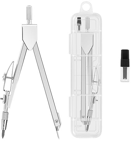 Metal Compass for Geometry Math Compass with Extra Refills Compass Drawing Tool Drafting Drawing Compass for Students Office School Supplies