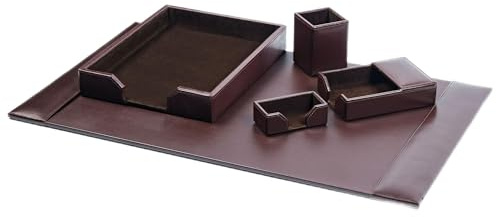 DACASSO Schreibtisch-Set aus Lederfaserstoff, luxuriöse Schreibtischunterlage und Schreibtisch-Organisations-Essentials – Büroorganisation & Chefschreibtischdekoration – (Dunkelbraun, 5-teilig)